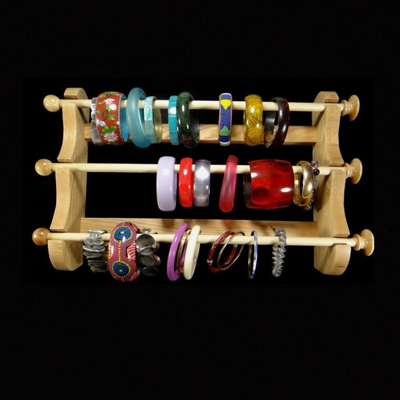 Made in USA Wall Mounted 3 Wand Hanging Bracelet Holder Storage Display Oak Etsy