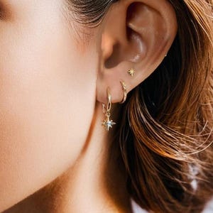 Dainty Star Hoop Earring Gift Set,  Gold Star Studs, Three-Piece Set,  Cartilage Hoops,  Stylish and Chic Hoops Jewellery For Her.