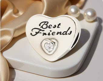 Pandora Freundschaft Herz Charm, Feiern Sie die Freundschaft, die Sterlingsilber reißt, Rhinestone-Schmuck für Frauen funkelnd, spezielles Geschenk.