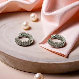 Micro Pave Brilliant Round Cut Moissanite Diamond Hoop Earrings, Inside-Out Diamond, Clip-On Hoops, Small Hoops, Birthday Gift For Her.