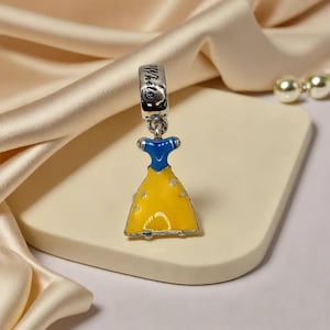 Disney Snow White&#39;s Dress Charm, Handmade, Personal, and Inspired by Famous Characters, Silver Jewellery for Women.