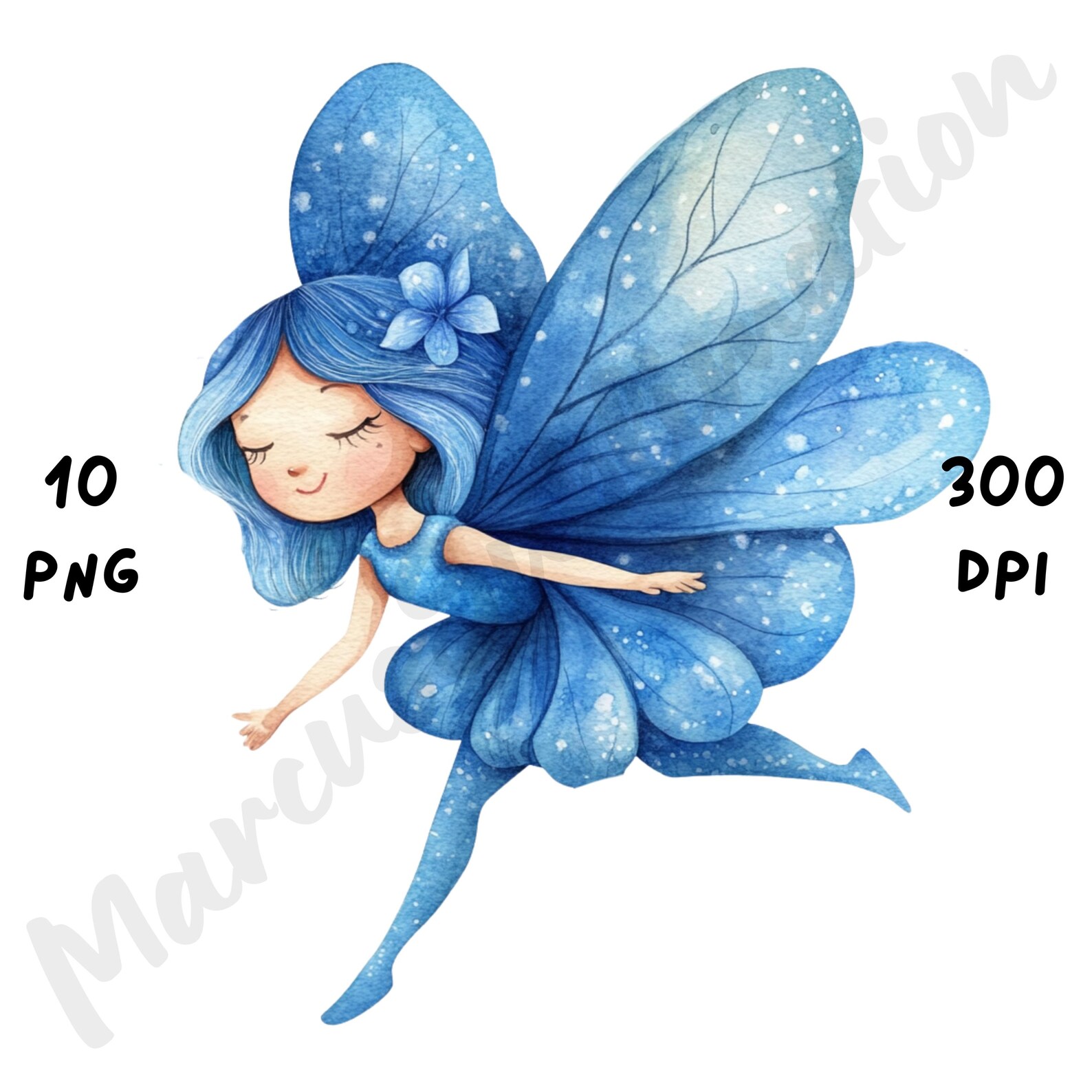 10 PNG Quirky Blue Fairy Clip Art, Watercolor Fantasy Girl, Whimsical ...