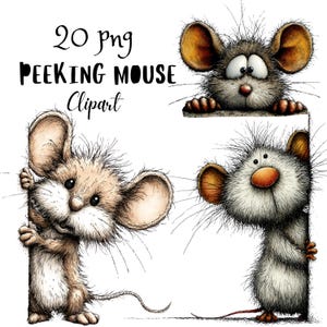 Gluren muis clipart, eigenzinnige Peeker Tiny Woodland png-tekenset, grillige grappige wezens graphics (commercieel gebruik)