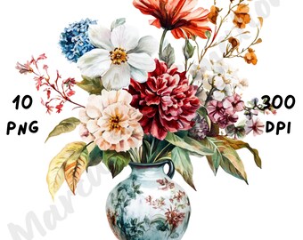 10 PNG Mother’s Day Flower Arrangement Clipart, Happy Mothers Day Sublimation, Watercolor Mom Day Digital, Floral Gift png, Digital Download