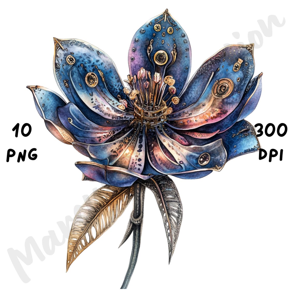 10 PNG Steampunk Spring Flower Clipart – Mechanical Floral ...