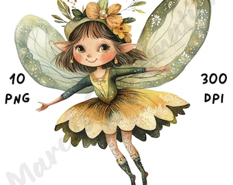 10 PNG Quirky Forest Fairy Clip Art, Watercolor Fairy, Whimsical Fantasy Magical Forest Sublimation, Junk Journal, Scrapbook, Paper Crafts