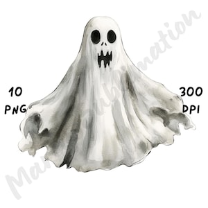10 PNG de fantasmas de estilo terror peculiar, dibujos animados de Halloween, acuarela espeluznante y adorable para diarios basura, álbumes de recortes y manualidades de papel.