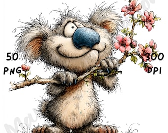 Paquete de 50 imágenes prediseñadas de animales primaverales, personajes florales para guardería, gráficos florales (uso comercial)
