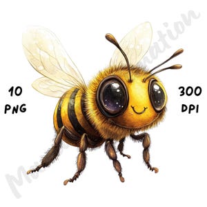 10 imágenes PNG de abejas peculiares: insectos divertidos y extravagantes, imágenes prediseñadas de animales en acuarela, arte imprimible para manualidades digitales y manualidades de papel.