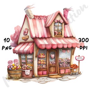 10 imágenes PNG de una tienda de dulces extravagante: imágenes PNG de una tienda de dulces divertida y caprichosa para diarios, álbumes de recortes, tarjetas y manualidades digitales.