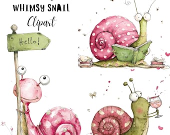 Whimsy Schnecke Clipart Set: 20 PNG skurrile Märchenbuch Illustration (digitaler Download)
