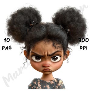 10 PNG Quirky Grumpy Black Girl Clipart, Cute Afro Whimsical Girl ...
