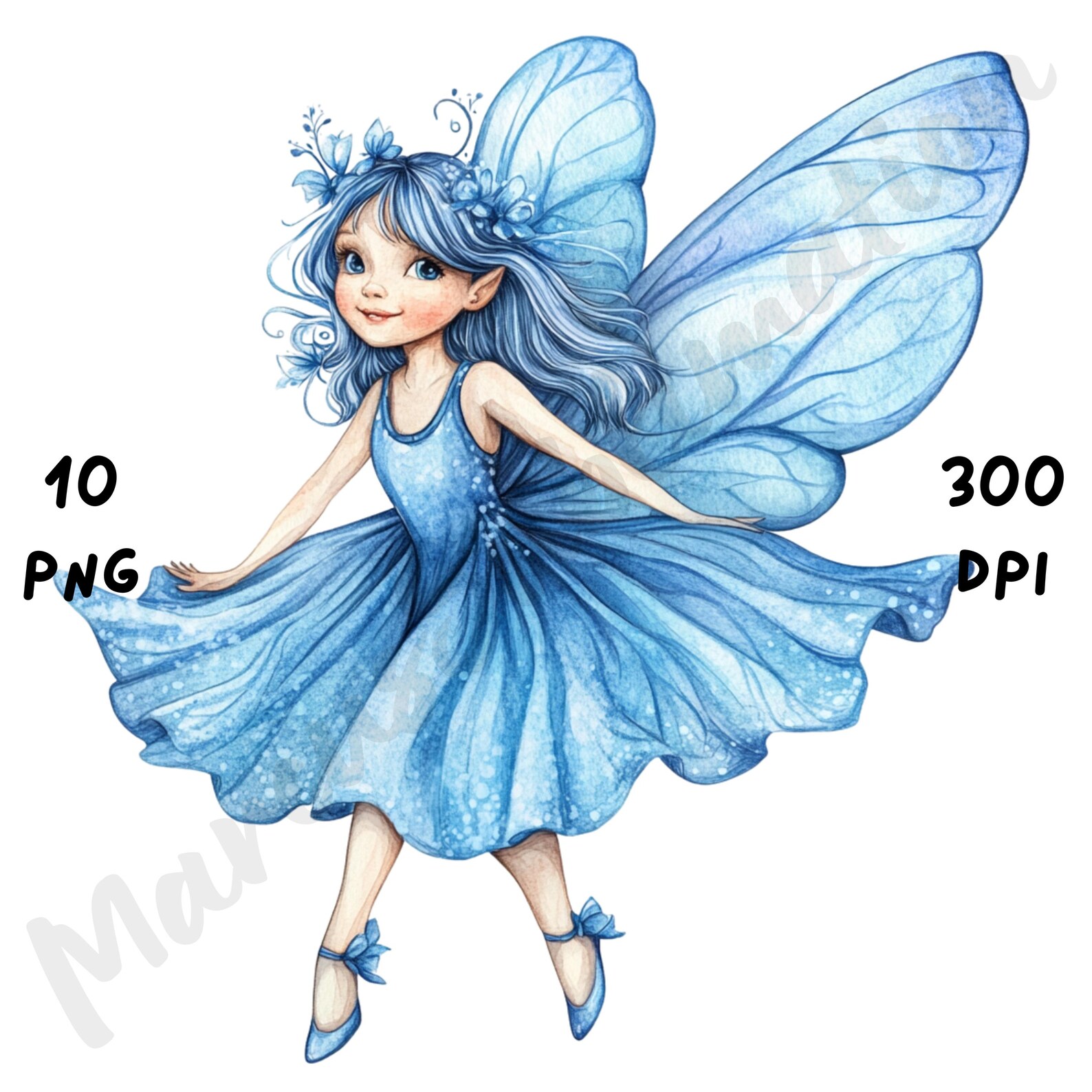 10 PNG Quirky Blue Fairy Clip Art, Watercolor Fantasy Girl, Whimsical ...