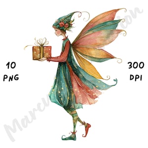 10 PNG Quirky Christmas Fairy Clipart, Whimsical Funny Magic Xmas Sublimation, Watercolor Cartoon Winter Fairy for Junk Journals & Scrapbook