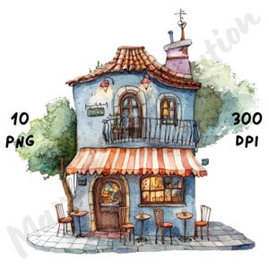 10 imágenes prediseñadas de escenas de cafeterías extravagantes: divertidas y extravagantes imágenes PNG de cafeterías para revistas, álbumes de recortes, tarjetas y manualidades digitales.