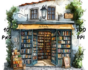 10 PNG schrullige Buchhandlung Clipart - Lustige, wunderliche Cartoon Buchhandlung PNG für Junk Journals, Scrapbooking, Kartenherstellung & digitales Handwerk