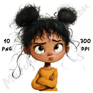 10 imágenes PNG de chicas negras desordenadas y peculiares, sublimación de linda chica afro caprichosa, acuarela imprimible, descarga instantánea, manualidades digitales con papel