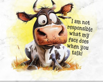 Vaca caprichosa PNG, diseño de sublimación de vaca peculiar y divertido, arte animal sarcástico, cita divertida, taza, vaso, animales de granja atrevidos SVG