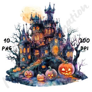 10 PNG Quirky Fantasy Halloween Clipart, Watercolor Cartoon Spooky Sublimation, Whimsical Halloween Elements for Junk Journal & Scrapbooking
