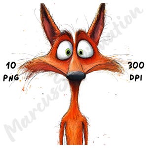 10 imágenes PNG de zorros peculiares, sublimación de zorros de dibujos animados, animales divertidos y extravagantes, arte de zorros atrevidos en acuarela, descarga digital instantánea