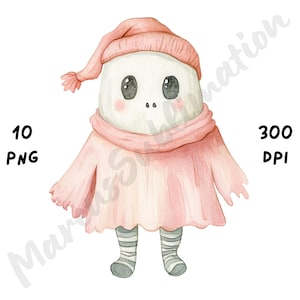 10 imágenes PNG de fantasmas pastel peculiares, dibujos animados de Halloween, fantasmas lindos y espeluznantes en acuarela para diarios basura, álbumes de recortes y manualidades con papel.