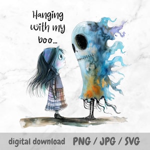 Hanging with My Boo PNG – Funny Ghost Quote Sublimation Design for Mugs, Tumblers, Towels, Cricut – Cute Girl & Quirky Halloween SVG