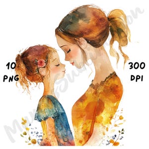 10 PNG Mother’s Day Clipart, Cute Whimsical Mom and Daughter Clipart, Happy Mother Day Sublimation, Watercolor Mom Day, Mother and Child png