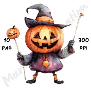 10 PNG Quirky Halloween Trick or Treat Clipart, Watercolor Cartoon Spooky Season Sublimation, Whimsical Halloween Junk Journals & Scrapbook