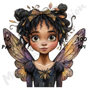 10 imágenes PNG de hadas negras góticas peculiares, hada de acuarela, chica afro caprichosa, espeluznante y adorable, diario basura, álbum de recortes, manualidades de papel