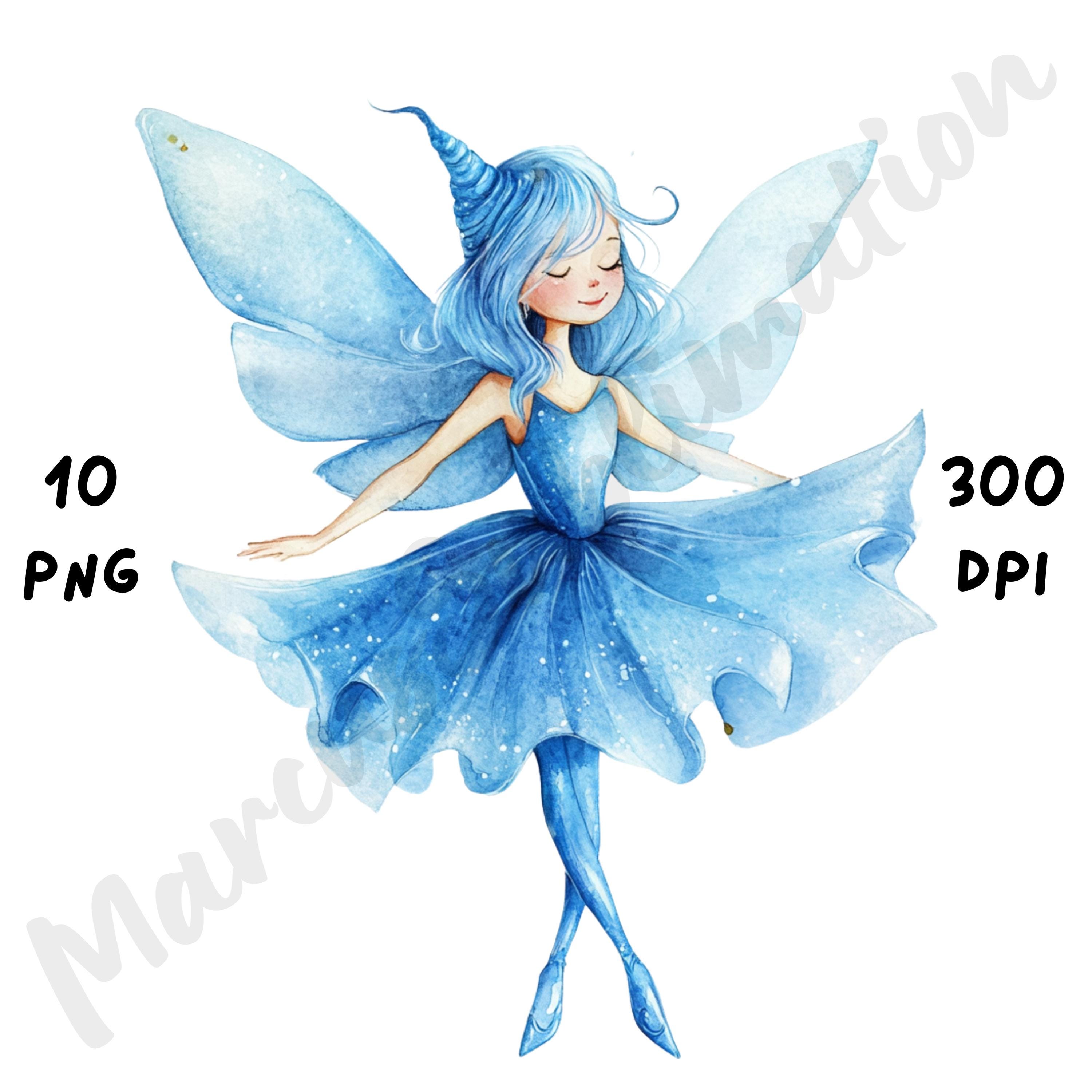 10 PNG Quirky Blue Fairy Clip Art, Watercolor Fantasy Girl, Whimsical ...