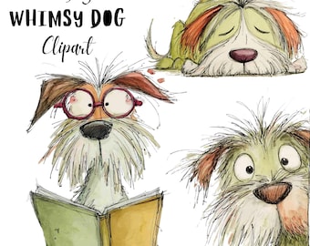 Whimsy Dog Clipart Set: 20 PNG Whimsical Storybook Illustration (Commercial Use)