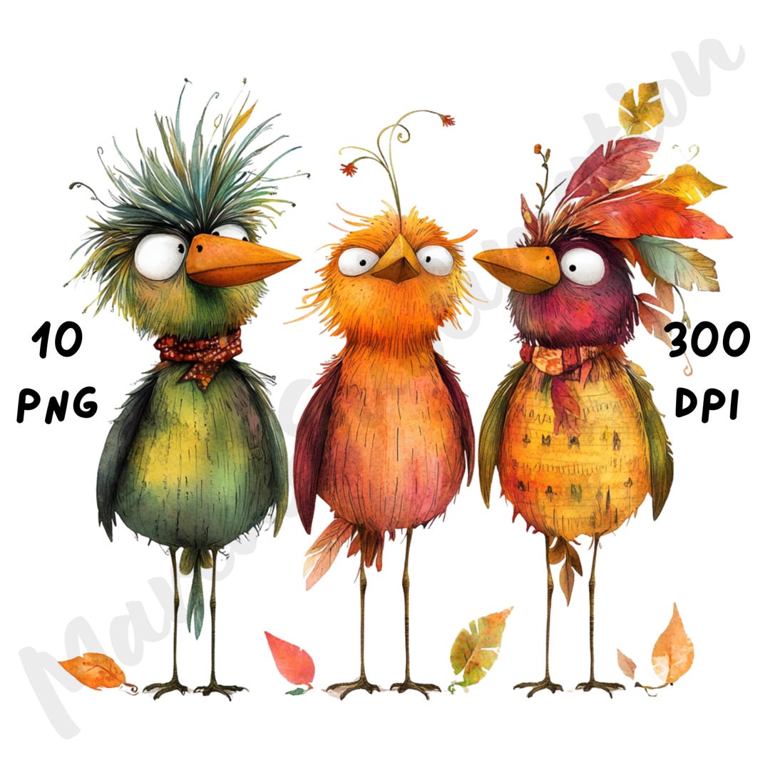 10 PNG Quirky Fall Birds Clipart, Whimsical Funny Autumn Animal ...