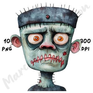 10 imágenes PNG de monstruos espeluznantes y peculiares, sublimación divertida y caprichosa de Halloween, imágenes prediseñadas de acuarela de dibujos animados espeluznantes para diarios basura y álbumes de recortes.