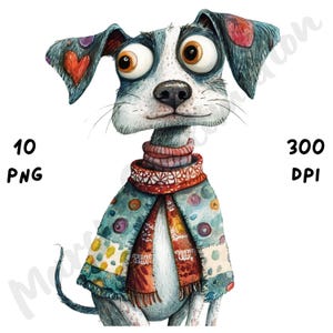 10 PNG Quirky Dog Clipart – Whimsical Cartoon Puppy Sublimation, Funny Crazy Dog Art, Watercolor Sassy Animals, Digital Download PNG