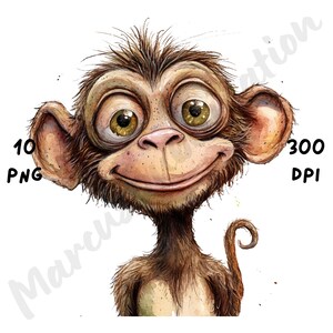 10 imágenes PNG de monos peculiares, sublimación de monos de dibujos animados, animales divertidos y locos, arte de monos atrevidos en acuarela, descarga digital