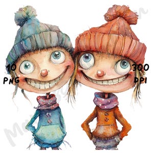 10 imágenes PNG de hermanos peculiares, caricaturas divertidas de hermano y hermana, imágenes prediseñadas familiares divertidas en acuarela, manualidades de papel, diarios basura, álbumes de recortes