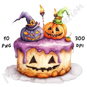 10 png eigenzinnige Halloween-dessert-clipart, grillige Halloween-voedselelementen, aquarel cartoon sublimatie voor ongewenste tijdschriften en scrapbooking