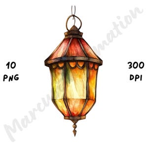 10 PNG Quirky Hanging Lantern Clipart, Watercolor Cartoon Halloween Sublimation, Whimsical Halloween Graphics for Paper Craft, Junk Journals