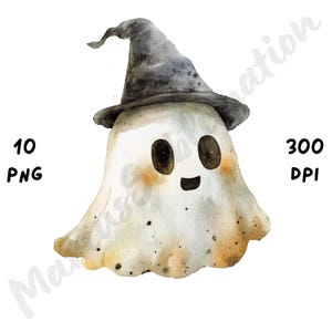 10 imágenes PNG de fantasmas de bebés peculiares y extraños, dibujos animados de Halloween, fantasmas lindos y espeluznantes en acuarela para diarios basura, álbumes de recortes y manualidades de papel.