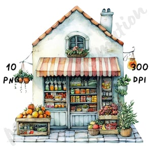 10 imágenes PNG de una tienda de comestibles peculiar: divertidas y extravagantes escenas de mercado PNG para diarios basura, álbumes de recortes, tarjetas y manualidades digitales.