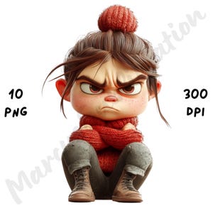 Grumpy Girl Clipart PNG – 10 Quirky Whimsical Sublimation Files for Scrapbooks, Cards, Journals, Planner Stickers & Cricut Craft Projects