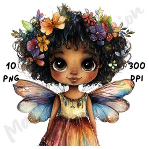 10 PNG Quirky Fairy Black Girl Clip Art, Watercolor Afro Fairy Clipart, Whimsical Girl Sublimation, Junk Journal, Scrapbook, Paper Crafts