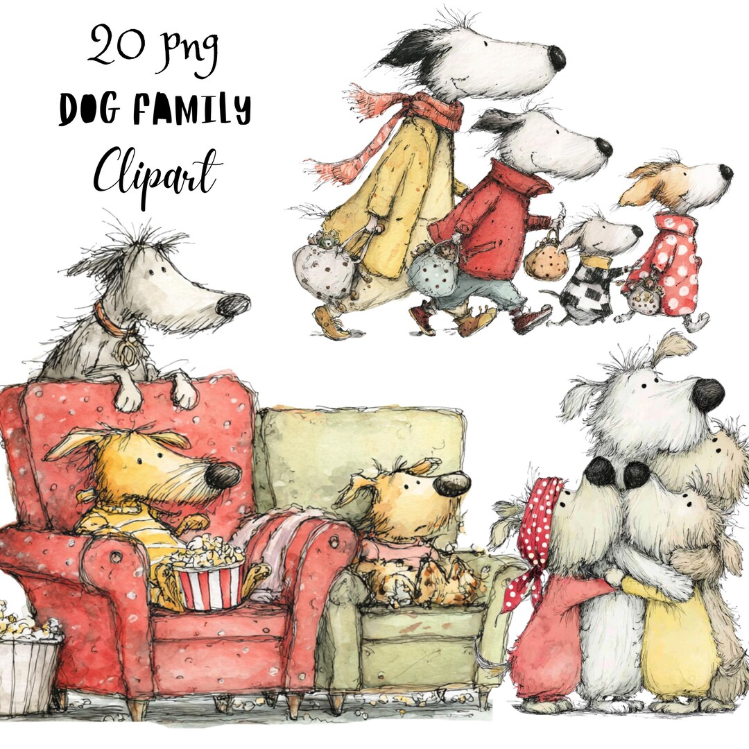Whimsical Dog Family Clipart Set: 20 PNG Quirky Animals Storybook ...