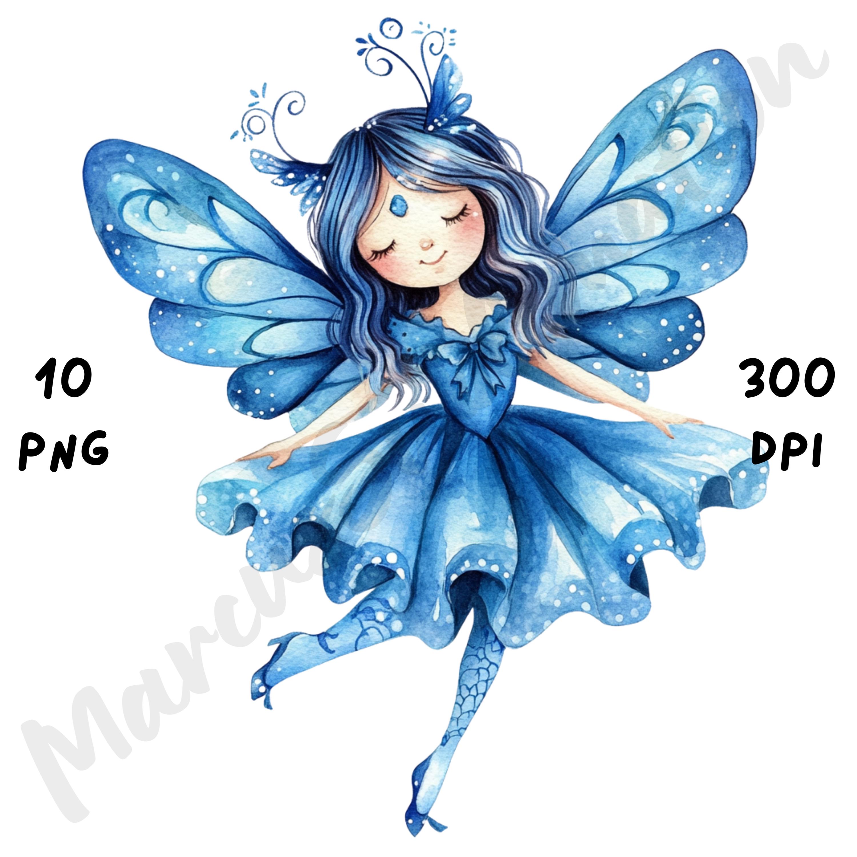 10 PNG Quirky Blue Fairy Clip Art, Watercolor Fantasy Girl, Whimsical ...
