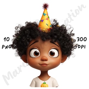 Birthday Black Girl Clipart PNG – 10 Quirky Whimsical Afro Girl Sublimation Files for Cards, Journals, Party Decor & Cricut Craft Projects