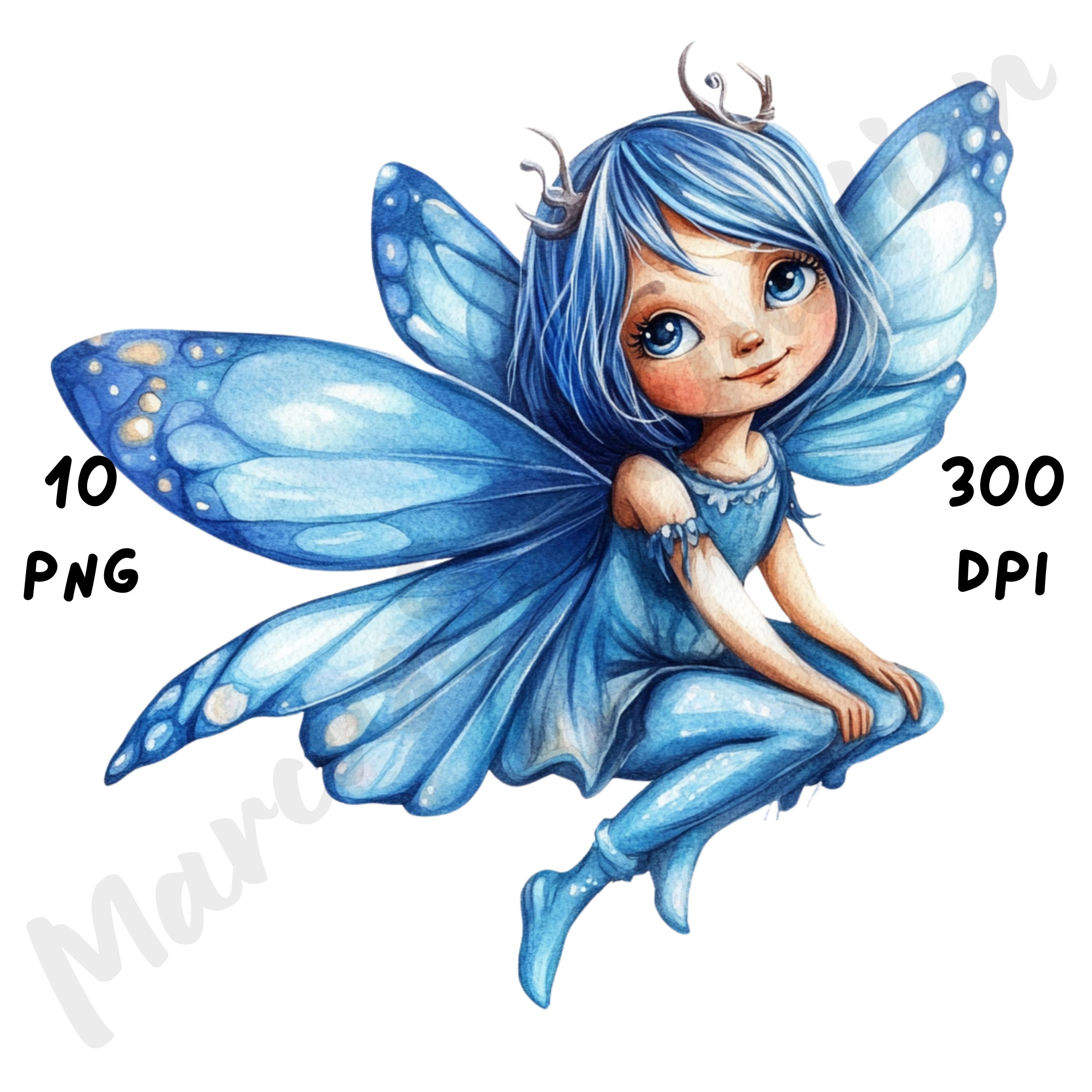 10 PNG Quirky Blue Fairy Clip Art, Watercolor Fantasy Girl, Whimsical ...