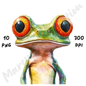10 PNG Quirky Frog Clipart, Whimsical Cartoon Frog Sublimation, Funny Crazy Animal Art, Watercolor Sassy Frog, Digital Download Bundle