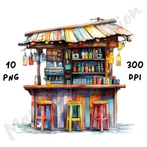 10 imágenes PNG de bares extravagantes, escenas de pub extravagantes, taberna de acuarela para revistas basura, álbumes de recortes, creación de tarjetas y manualidades digitales.