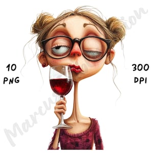 10 PNG Quirky Drunk Girl Clipart, Cute Whimsical Girl Sublimation, Printable Watercolor, Instant Download, Digital Paper Crafts, Scrapbooks