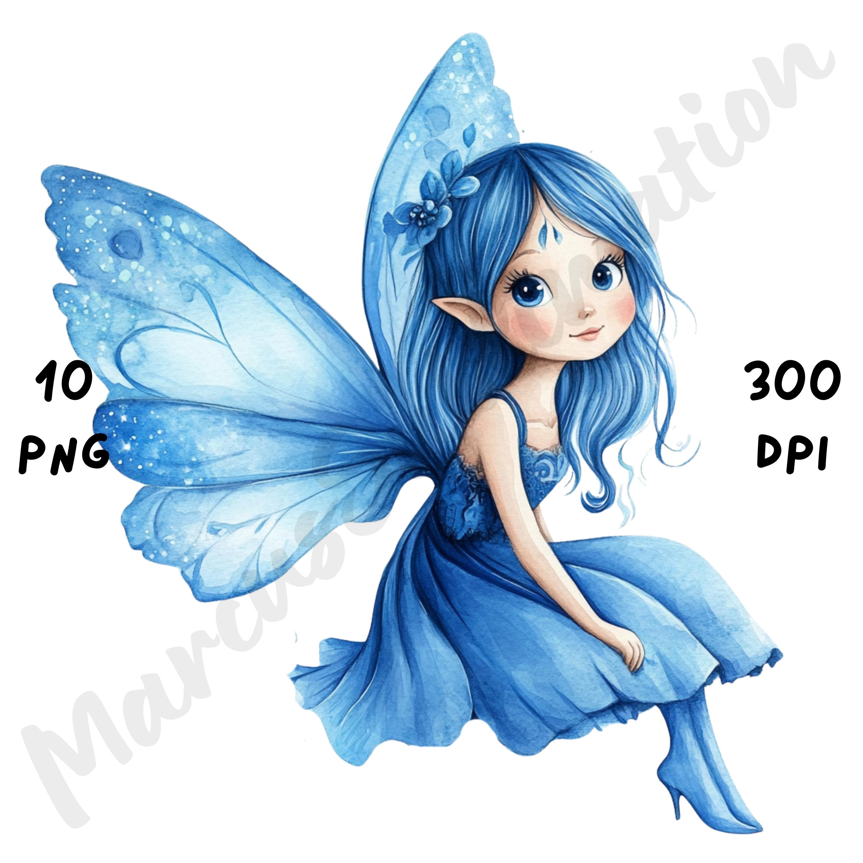 10 PNG Quirky Blue Fairy Clip Art, Watercolor Fantasy Girl, Whimsical ...
